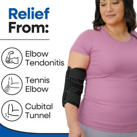 Elbow Splint Tendonitis l Tennis Elbow Brace | Cubital Tunnel Brace Support for Sleeping | Arm Support & Compression Sleeve Immobilizer for Ulnar Nerve Pain Relief | Women & Men Fits Most