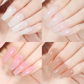 TOMICCA 4 Colours, UV Nail Varnish, Pink & White Set, Gel Nail Varnish, Soak-Off UV/LED, Transparent Series, for Nail Studio & DIY at Home, 8 ml