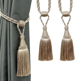 Fenghuangwu Alzapaños de cortina hechos a mano, elegantes alzapaños de cortina con borla para decoración del hogar y la oficina, paquete de 2 unidades, color beige