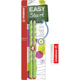 STABILO Handwriting Pencil EASYgraph - 2 pcs - HB + Legacy Eraser (Right Handed Green)