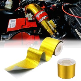 DEGEOBERLIN 2 Rolls High-Temp Heat Shield Tape Reflective Adhesive Backed Roll Thermal Barrier Foil Tape Self-Adhesive Heat Resistant Tape Cool Tapes for Hose and Auto (Gold, 2 Inch x 16 ft)