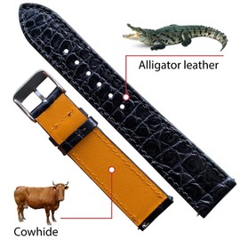 vinacreations 21mm Black Flat Alligator Belly Leather Watch Band Men Quick Release Slim Crocodile Exotic Replacement Wristwatch Strap Premium Handmade DH-21-21MM