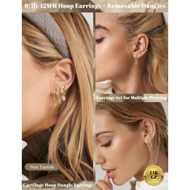 Gold Hoops Earrings for Women Hypoallergenic Sterling Silver Hoop Earrings with Dainty Dangle Charm 14K Gold Plated Drop Earring Stack Small Huggie Earring Set for Helix Cartilage Piercing Star