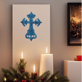 Castleore Easy Wall Hanging Home Decor Religious Christian Crosses for Wall | Best for Home, Office and As Gift |Size L 8.8 W 6 Inch | (Blue Antique)