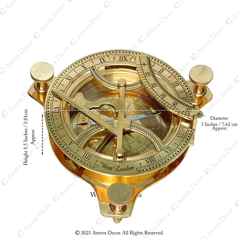 3" Brass Compass,Sundial Maritime Nautical Vintage Antique Nautical Sundial Compass,Brass