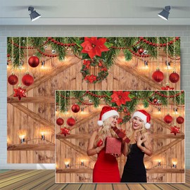 CYLYH 8x6FT Christmas Backdrop New Year Party Background Barn Door Backdrop Family Party Christmas Decoration Background Photo Studio Props D507