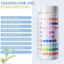 VILLNO Aquarium Test Strips 9-in-1, 120 Strips Aquarium Water Testing Kit, Quick & Accurate Water Testing for Freshwater & Saltwater Tanks, Testing Fe Cu No3 No2 Cl2 GH TA KH PH