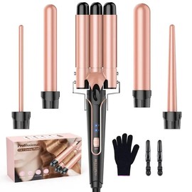 Curling Iron Wand,  5 in 1 Curling Wand Set with 3 Barrel Hair Crimper for Women, Fast Heating Hair Wand Curle Comfort Curler Thermal Brush diffuser curly hair hair curler curling irons hair styling tools - Color: Thermal Brush, Plug Type: us