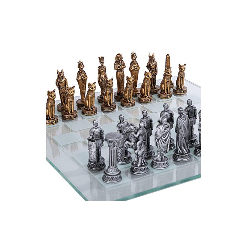 Pacific Giftware Romans Vs Egyptians Chess Set with Glass Board