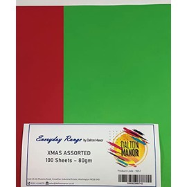 DALTON MANOR A4 COLOURED PAPER - 80GSM XMAS RED and GREEN ASSORTED PACK - 100 SHEETS