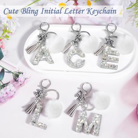 JSRQT Schlüsselanhänger Buchstaben M Bling, Glitzernde Strass Alphabet Schlüsselanhänger für Auto Damen, Modischer Schmetterlings Quasten Poms Anhänger, Taschenanhänger für Handtasche, Rucksack