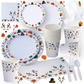 177pcs Reindeer Party Decorations, Serves 25, Reindeer Party Plates and Napkins Cups Cutlery Trash Bag Kids Activities, Reindeer Birthday Party Decorations, Holiday Plates