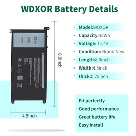 42Wh WDX0R Laptop Battery for Dell Inspiron 15 7579 7569 5578 5565 5567 5568 5570 5775 5579 7560 7570, 13 5378 5368 7375 7368 7378 , 17 5765 5767 5770 Series P69G001 P58F P58F001 P75F P66F P69G 3CRH3