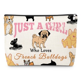 Frenchie Gifts for Women Makeup Bag Funny Bulldog Gifts for Frenchie Pet loss Pet Memorial Owners Gift for Dog Mom French Bulldog Dog Lovers Sister Mom Daughter Her Women Cosmetic Bag with Zipper