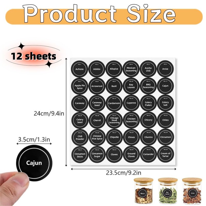 Spice Jar Labels, 432Pcs Kitchen Jar Stickers, Seasoning Labels for