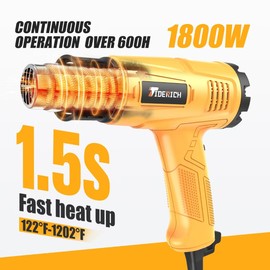 Heat Gun,1800W Fast Heat Up 122℉-1202℉,Heavy Duty in Compact Body,Steady Dual TEMP Setting by Rear-Mounted Switch,Multiduty Heat gun for crafting,Shrink Tubing,Vinyl Wrap,4 Nozzles (Yellow)