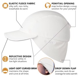 GADIEMKENSD Winter Fleece Hats Reflective Ponytail Hat for Women Baseball Caps with Earflap Drop Down Ear Warmer Skull Cap Beanie with Visor Cold for Outdoor Hiking Running Sport Cap White