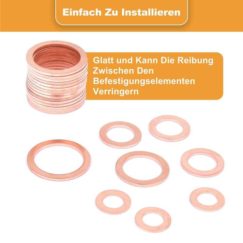 VIGRUE Set of 420 Copper Sealing Rings Assortment, Washers Copper