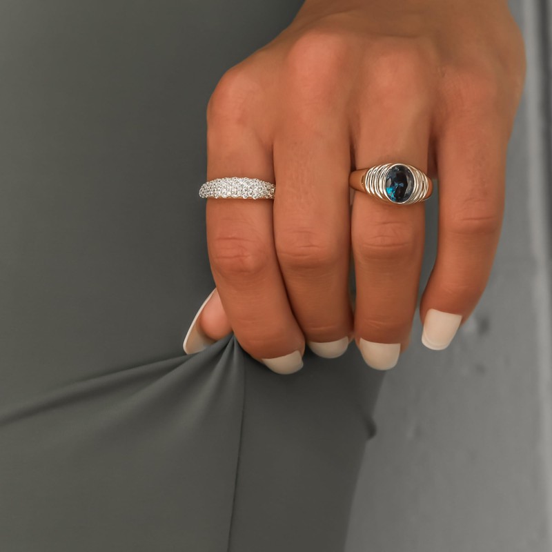 Aurelia Mae Womens Chunky Gold Ring | Sapphire Oval Cubic