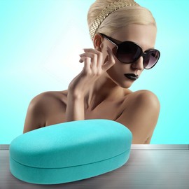 MyEyeglassCase - Hard Sunglasses Case in Turquoise Faux Leather - Large Eyeglass Hard Shell with Microfiber Pouch & Cloth - Glasses Holder Case for Medium to Large Frames Men and Women (AS113 Teal Z)