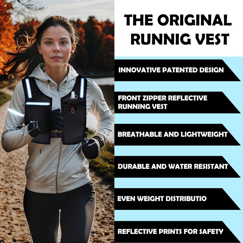 KUKON LED Running Vest - Adjustable Reflective Unisex Vest with