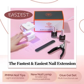 modelones Nail Tips and Glue Gel Kit- x Kit 500pcs Clear Fake Nails Almond with Prep Dehydrate 4In1 U V/LED Lamp Art Tools Acrylic Extension Set, red, 7.5 millilitre