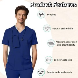DEEYOTA Medical Scrubs for Men，Scrubs for Men Set,Highly Elastic and Breathable,Moisture Wicking and Quick Drying