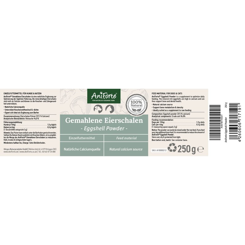 AniForte AniForte Egg Shell Powder 250g Calcium for Dogs &