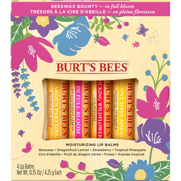 Burt's Bees 100% Natural Moisturizing Lip Balm, Strawberry with Beeswax & Fruit Extracts - 4 Tubes