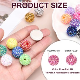 PATIKIL 20mm Resin Rhinestone Beads for Beadable Pen, 10 Pack Ball Disco Sparkly Chunk Round Bubblegum Beads for Beadable Keychain Jewelry Making DIY Craft, Rose Red AB
