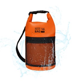 Bojury Waterproof Dry Bag Backpack 10L with Mesh Pocket Adjustable Strap - Roll Top Portable Dry Sack for Kayaking Boat Tour Canoe Swimming Snow Boarding Fishing Rafting-Orange