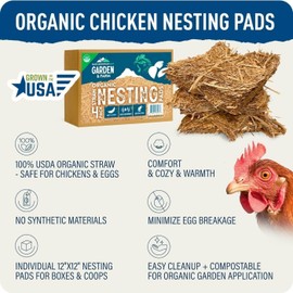Blue Mountain Hay-Organic Straw Nesting Pads, 4-Pack (12"x12" Each) | Bedding for Chicken Coop, Laying Hens, Nesting Boxes | Non-Synthetic, All-Natural & Chemical-Free