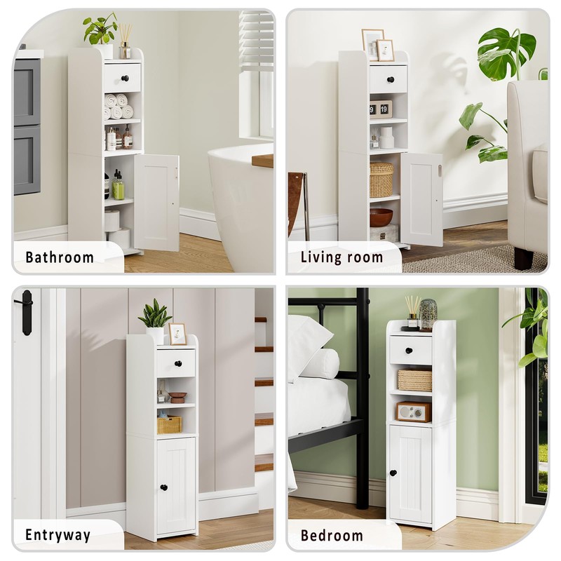Lomojo Small Bathroom Storage Cabinet with Drawer,7.75L*7.75D*29.6H (White)