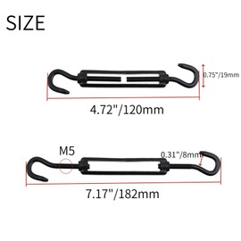Nicerity 4 Pcs M5 Adjustable Hook and Eye Turnbuckle Black 304 Stainless Steel Wire Rope Tensioner for Sun Shade Tent Hardware Picture Hanging Cable Tightening