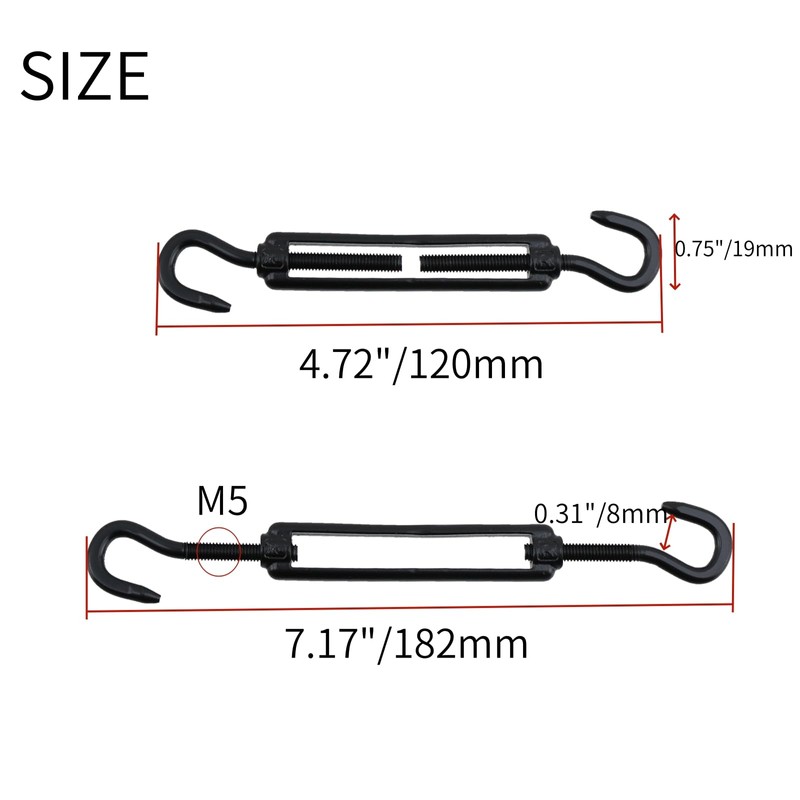 Nicerity 4 Pcs M5 Adjustable Hook and Eye Turnbuckle Black