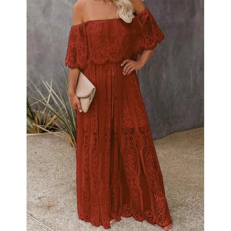 Cercis Women Off The Shoulder Floral Lace Maxi Wedding Dress