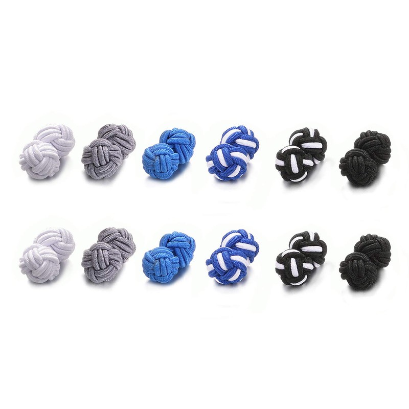 Yoursfs 6-Pair Set Gum Cufflinks, Round Braided Cufflinks, Rubber Cufflinks