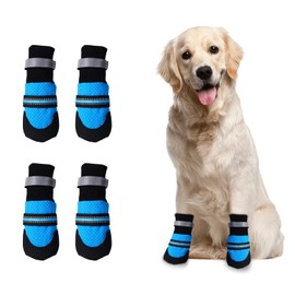 Udebohe Dog Boots for Outdoor and Indoor(4 PCs), Anti-Slip Waterproof Dog Shoes with Reflective Strips, Adjustable Dog Socks Paw Protector for Medium Large Dogs