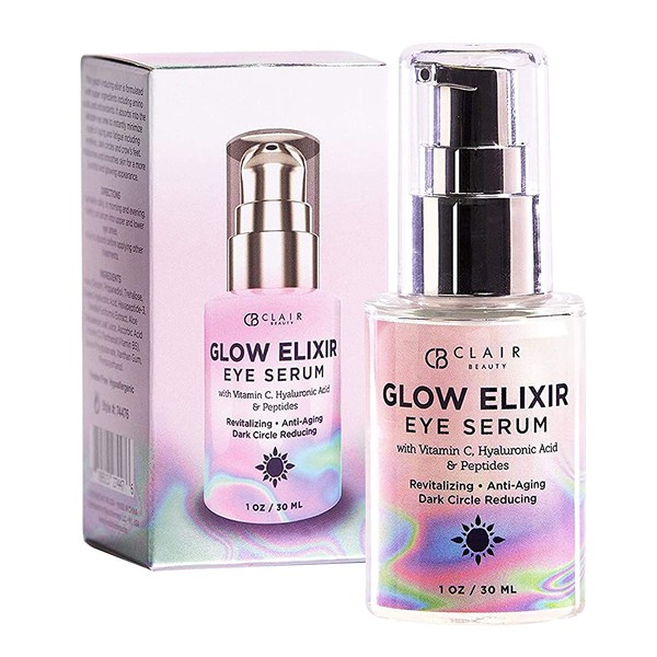 Glow Elixir Eye Serum With Vitamin C, Hyaluronic Acid & Peptides - Revitalizing, Moisturizing & Anti Aging | Reduce Wrinkles, Fine Lines & Creases | Minimizes Signs of Aging & Fatigue - 30mL