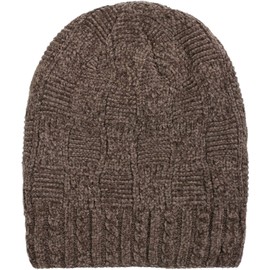 styleBREAKER Unisex Chenille Beanie Hat with Braided Pattern and Fleece Lining, Winter Slouch Long Beanie 04024159, brown