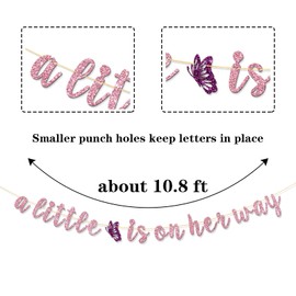 RoadSea A Little Butterfly is on Her Way Banner - Baby Shower Party Garland Supplies- Butterfly Banner - Baby Girl 1st Birthday Party Decorations - Pink Glitter