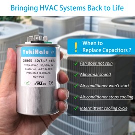 YukiHalu 40+5 uF 40/5 MFD 370 or 440 VAC CBB65 Dual Run Capacitor, AC Capacitor for Air Conditioner, Motor Run, Heat Pump, Condenser Straight Cool, HVAC Capacitor
