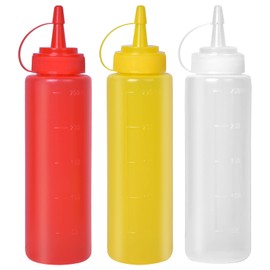 Doryum 3 Pack Plastic Squeeze Bottle, Condiment Squeeze Bottles with Cap, Colorful Salad Bottle Set Condiment Bottles Dispensers Sauce Bottle Dispenser for Ketchup, Condiments, Oils and Liquids