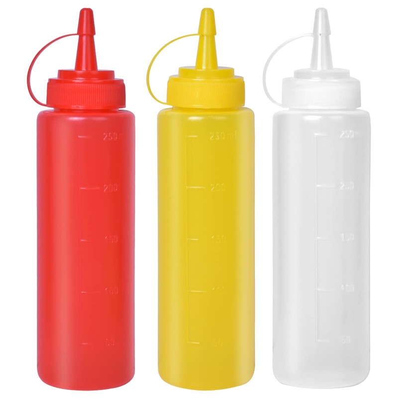 Doryum 3 Pack Plastic Squeeze Bottle, Condiment Squeeze Bottles with