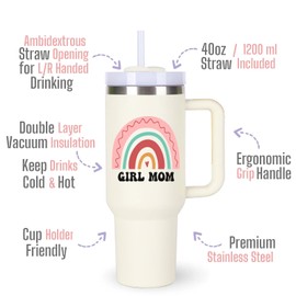 Girl Mom Gift Ideas.40oz Girl Mom Tumbler with Handle.GirlMom Cup Tumblers.40oz Birthday Mothers Day Christmas Cups Tumbler Gifts for girl mom.