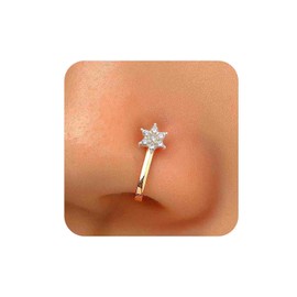 Aneneiceera Vintage Crystal Star Nose Ring Hoop Gold Rhinestone Nose Ring Stud Tiny Nose Screw Stud Ring Boho Cz Star No Piercing Nose Hoop Clip on Nose Ring Jewelry for Women (Gold)