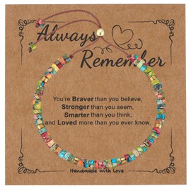 Inspirational Bracelets for Women - Natural Colorful Imperial Jasper Stone Beaded Healing Jewelry Adjustable Spiritual Gifts for Anxiety Relief, Positive Energy Birthday Christmas Gift for Her - Always Remember Bracelets