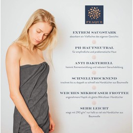 PEAQUE Microfibre Towel with Terry Cloth Structure - Set of 1 & 2, Antibacterial, Absorbent, Quick-Drying, Lightweight XXL, Sports Towel, Travel Towel, Sauna Towel, Grey, 80 x 160 cm (2 Pieces)