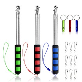 Telescopic Flagpole Set, 3 Pieces Flag Pole Extendable 2 m with 9 Pieces Carabiner Hooks 3 Pieces Whistle, Stainless Steel Flagpole Portable for Flag Peace Flag Travel Guide Camping