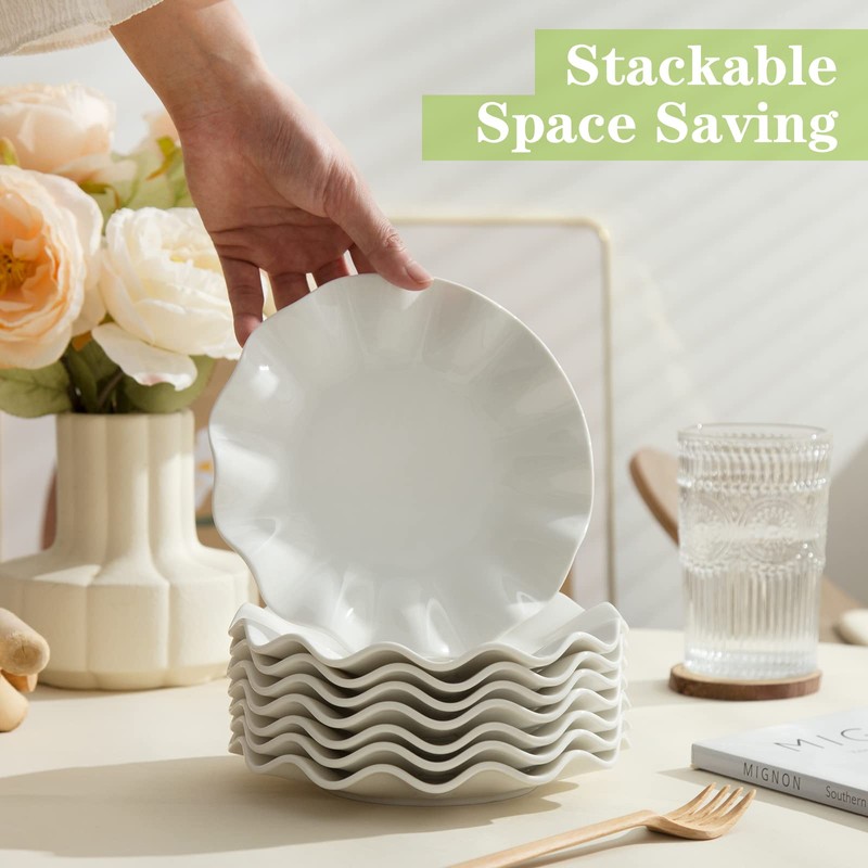 TAMAYKIM 12 Pieces 7 Inch Porcelain Dessert Plates, Wavy Rim